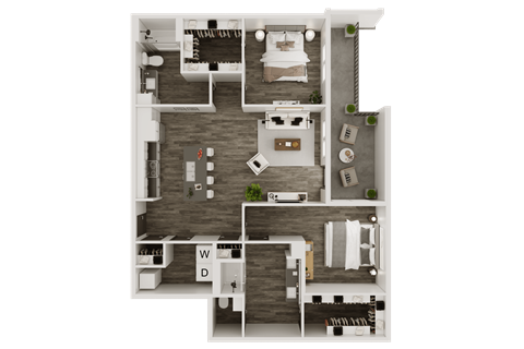 Floor plan for 2 beds, 2 baths, 1223 sqft